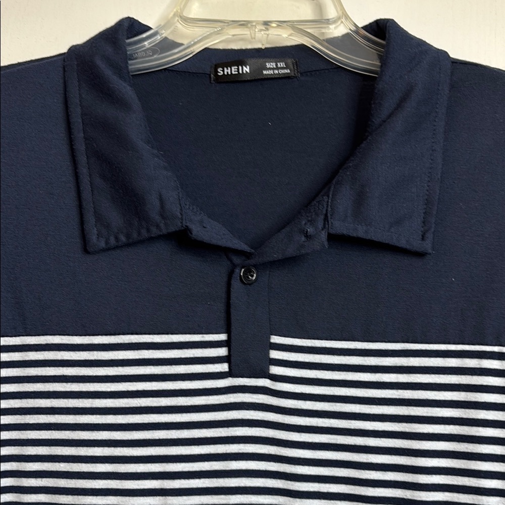 SHEIN Blue and White Stripped Polo Shirt Size XXL, Navy and White Golf shirt - Picture 6 of 8
